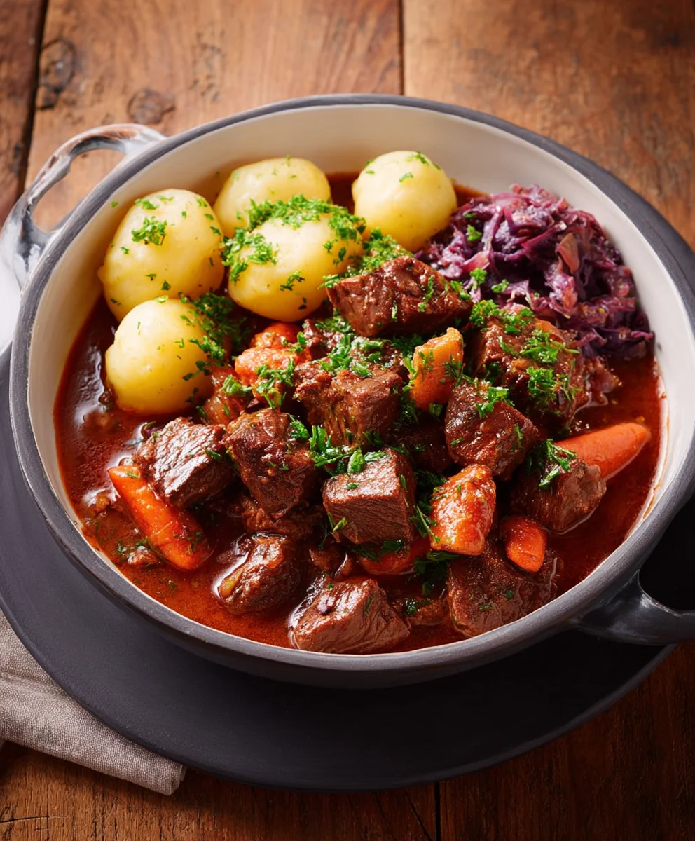 Herzhaftes Gulasch mit Glühwein-Twist – Einfaches Rezept