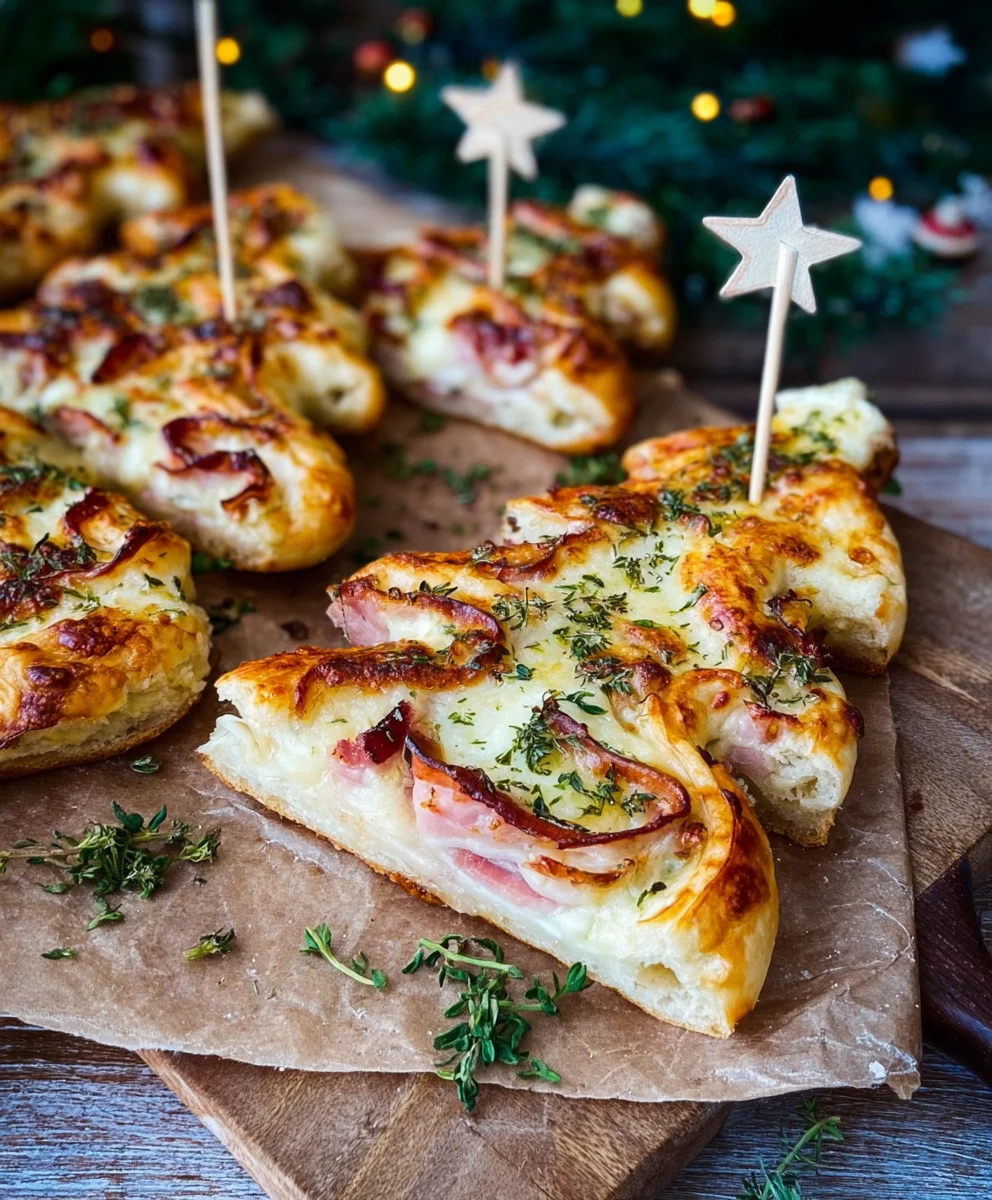 Pizza Weihnachtsbaum: Käse & Rindfleisch-Schinken