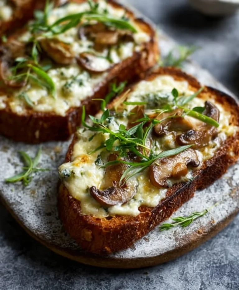 Knusprige Käse-Beef-Cbeef hampignon-Toasts mit Knoblauch
