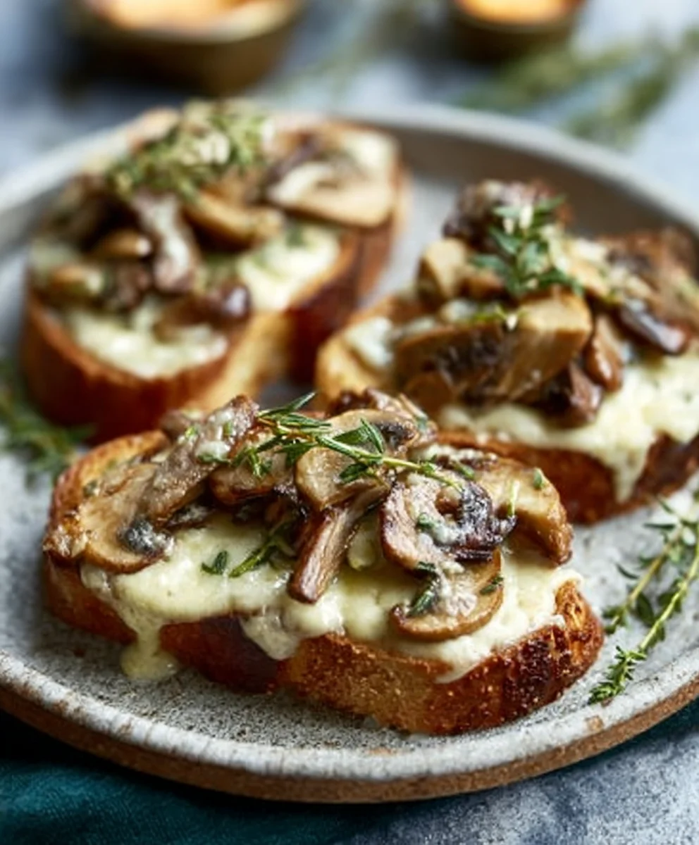 Knusprige Käse-Beef-Cbeef hampignon-Toasts mit Knoblauch